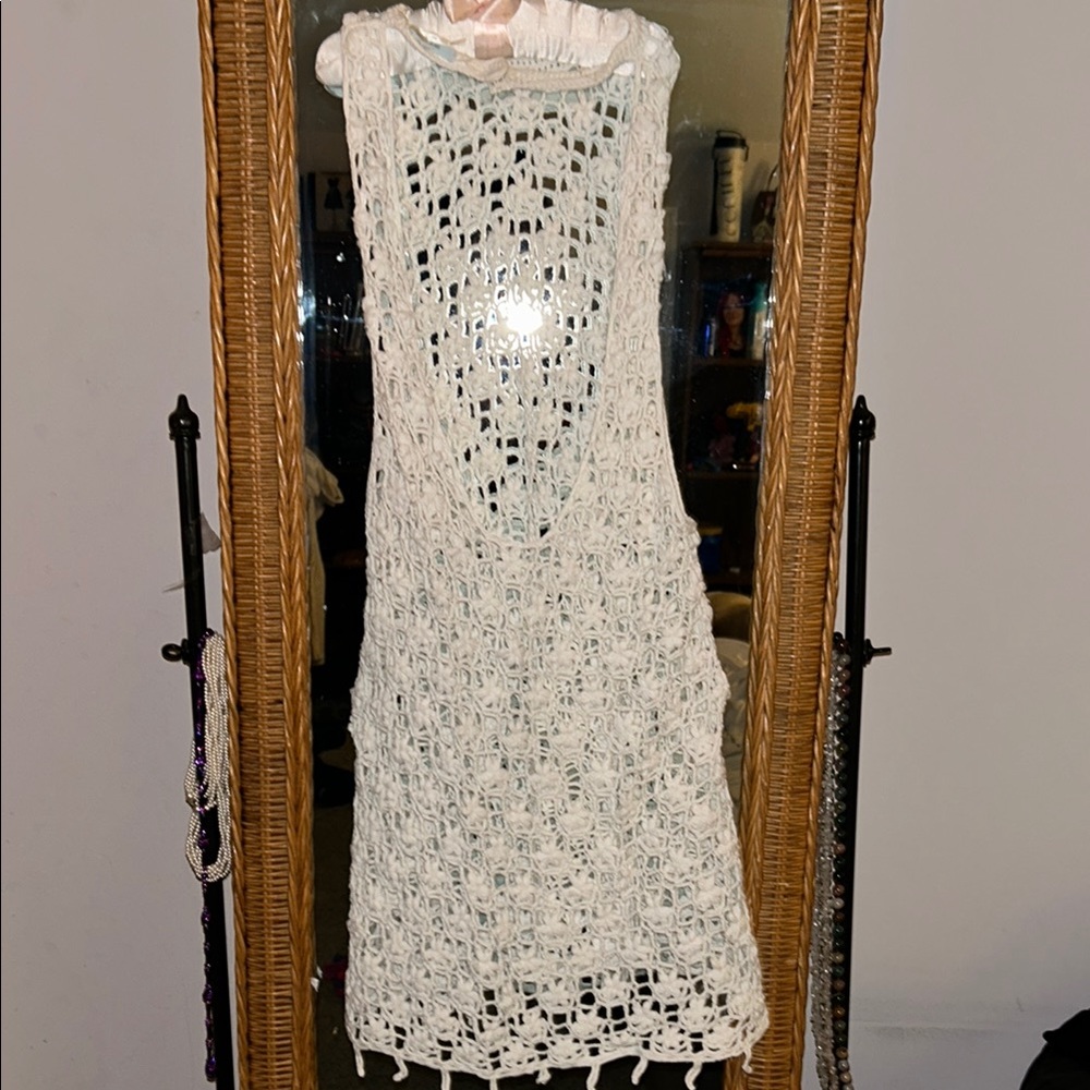 Kimchi Blue White Crochet Backless Mini Dress/Tunic